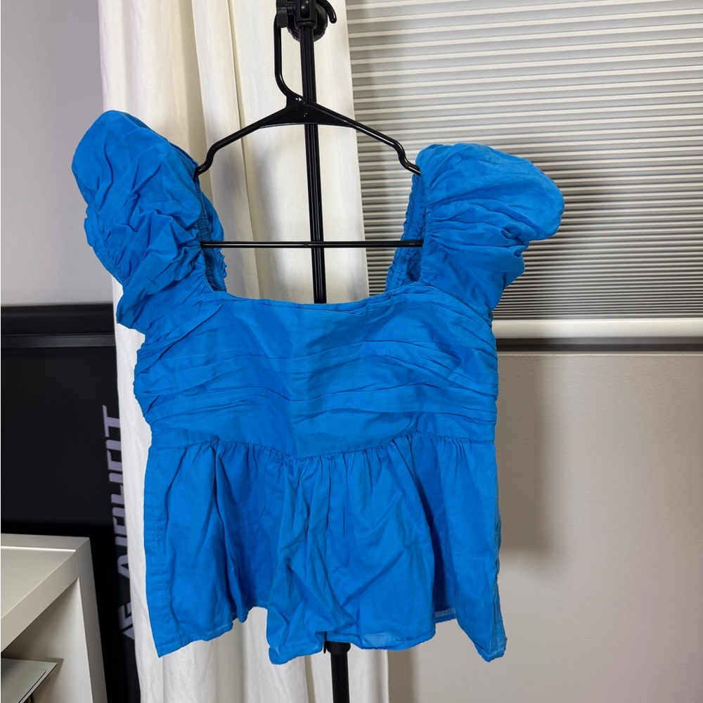 Abercrombie & Fitch Vibrant Blue Puff Sleeve Blouse